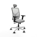 Motilla sincro malla blanca bali gris claro brazos 2D base blanca cabecero fijo ruedas 65mm engomadas