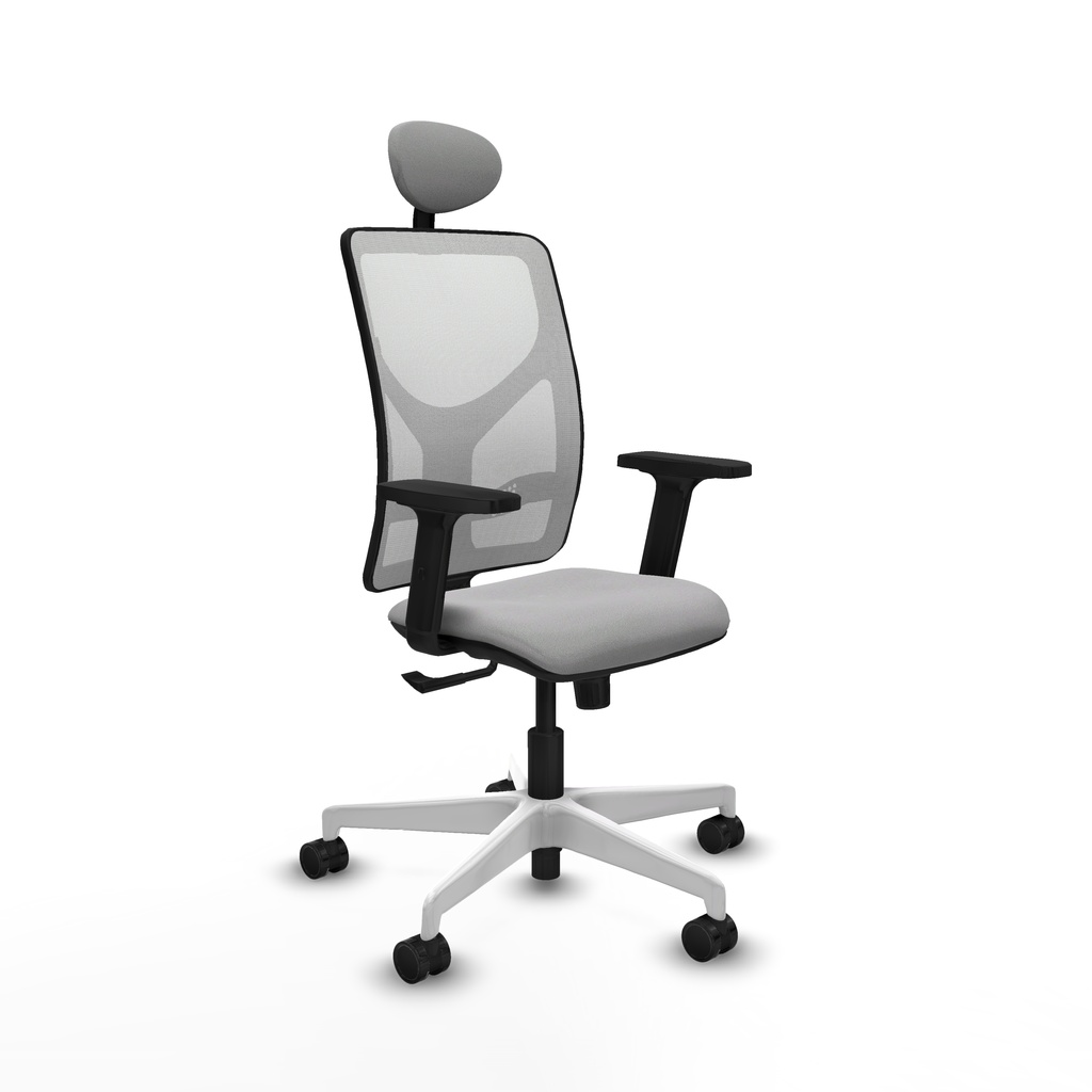 Motilla sincro malla blanca bali gris claro brazos 2D base blanca cabecero fijo ruedas 65mm nailon