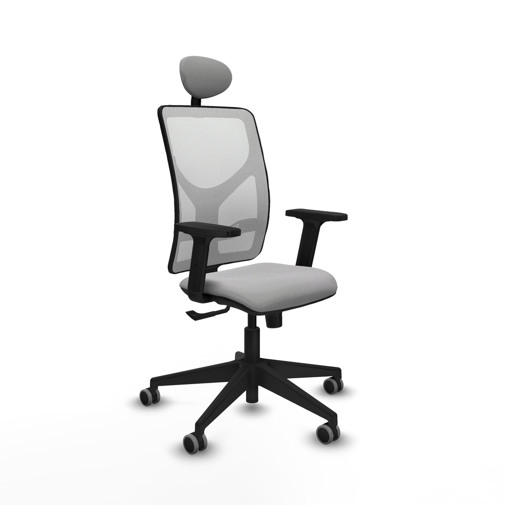 Motilla sincro malla blanca bali gris claro brazos 2D base piramidal cabecero fijo ruedas 65mm engomadas