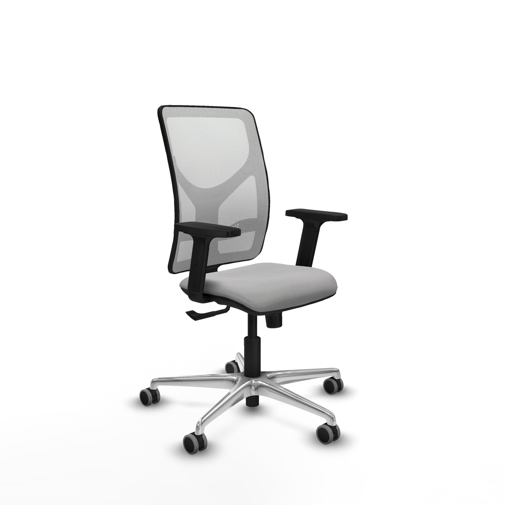 Motilla sincro malla blanca bali gris claro brazos 2D base aluminio  ruedas 65mm engomadas