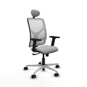 Motilla sincro malla blanca bali gris claro brazos 2D base aluminio cabecero fijo ruedas 65mm nailon