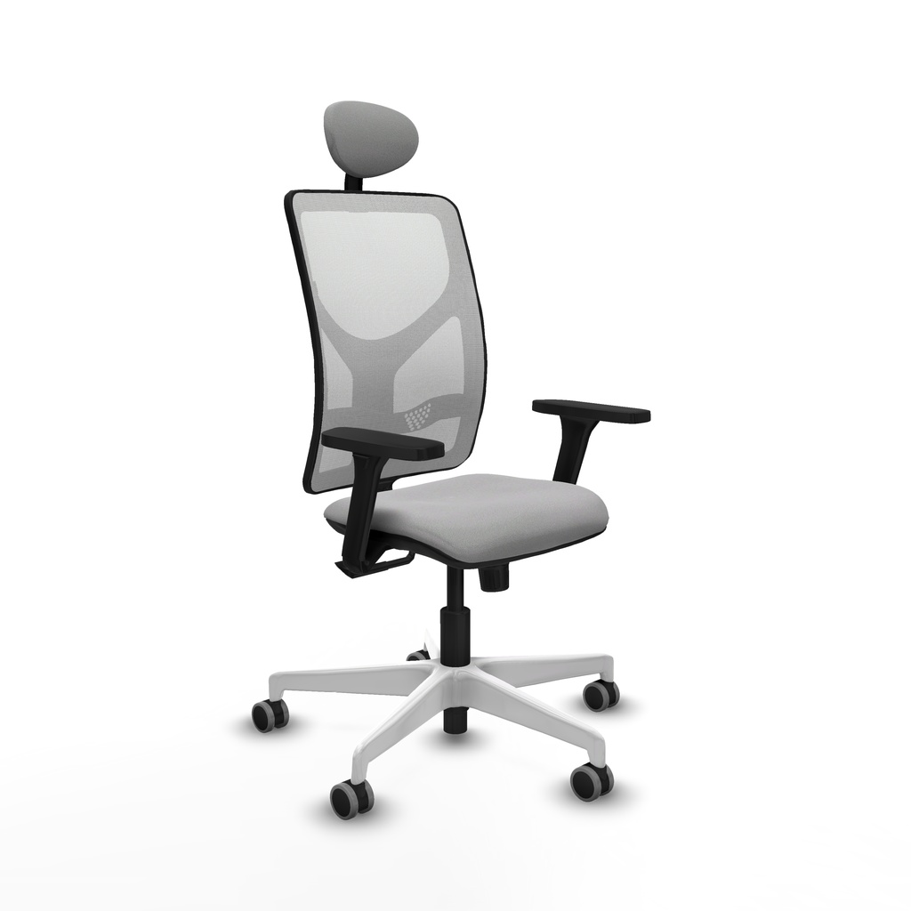 Motilla sincro malla blanca bali gris claro brazos 3D base blanca cabecero fijo ruedas 65mm engomadas