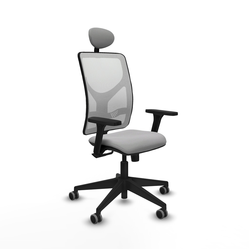 Motilla sincro malla blanca bali gris claro brazos 3D base piramidal cabecero fijo ruedas 65mm engomadas