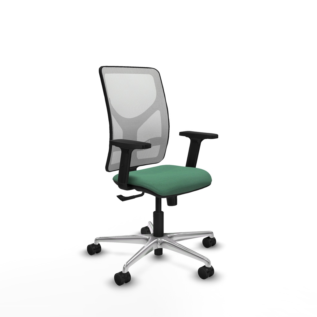 Motilla sincro malla blanca bali verde esmeralda brazos 2D base aluminio  ruedas 65mm nailon