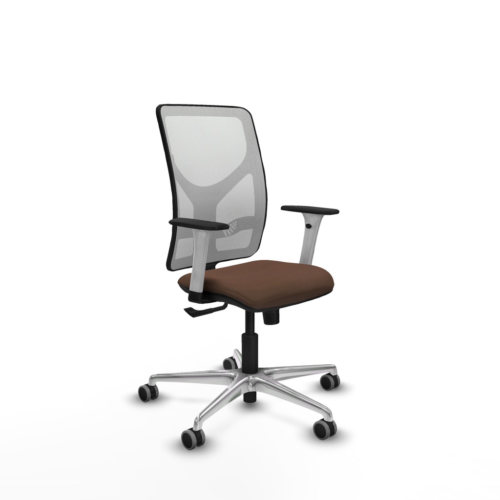 Motilla sincro malla blanca bali marrón oscuro brazos blancos base aluminio  ruedas 65mm engomadas