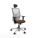 Motilla sincro malla blanca bali marrón oscuro brazos 1D base aluminio cabecero fijo ruedas 65mm engomadas