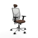 Motilla sincro malla blanca bali marrón oscuro brazos 2D base aluminio cabecero fijo ruedas 65mm nailon