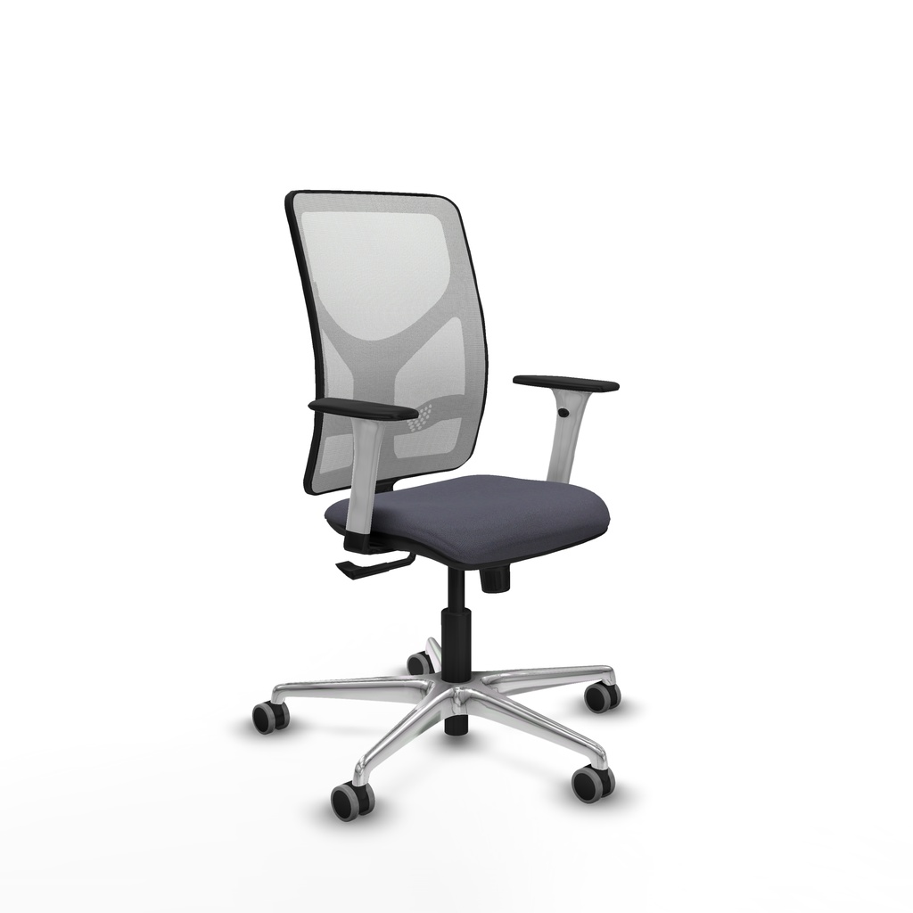 Motilla sincro malla blanca bali gris oscuro brazos blancos base aluminio  ruedas 65mm engomadas
