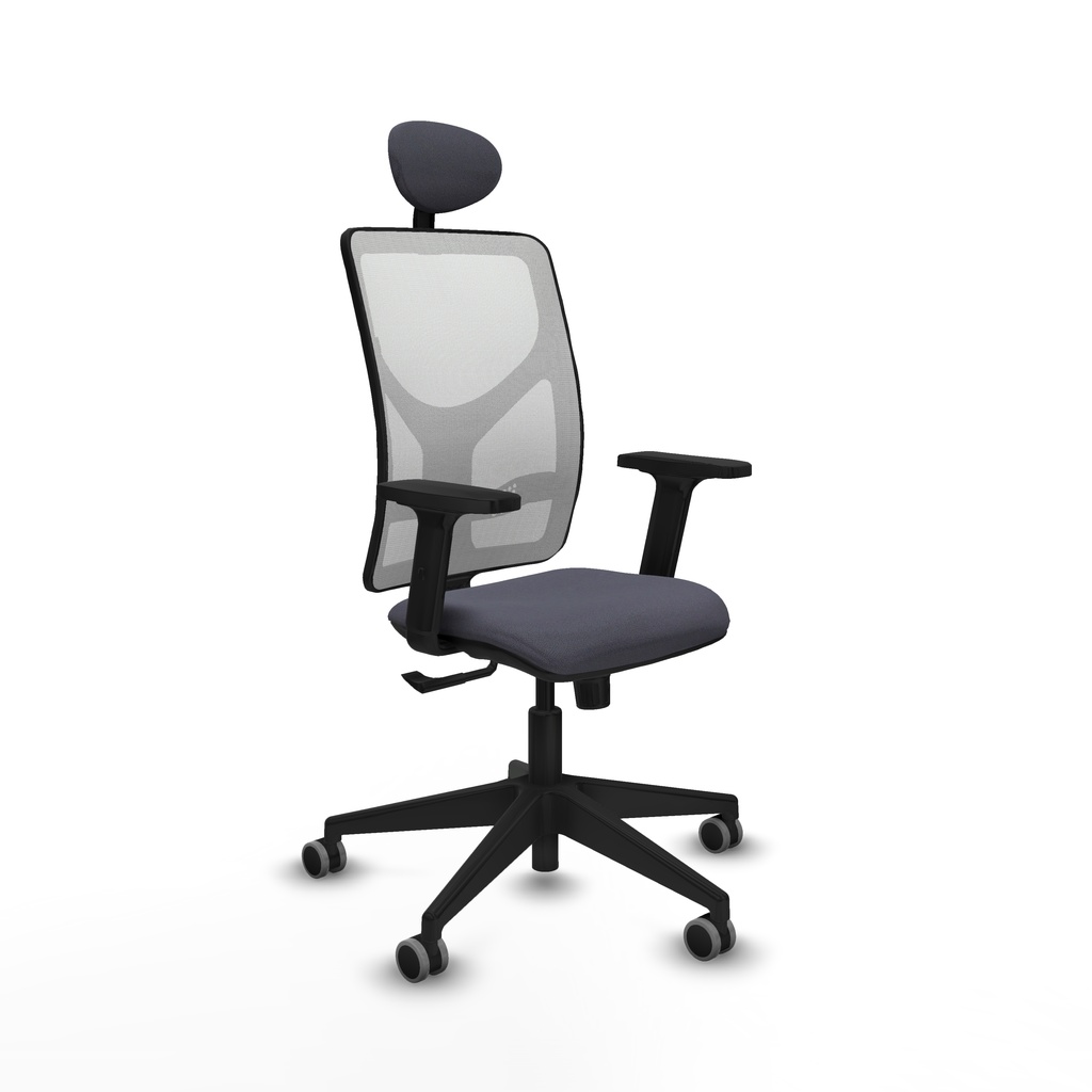 Motilla sincro malla blanca bali gris oscuro brazos 2D base piramidal cabecero fijo ruedas 65mm engomadas