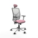 Motilla sincro malla blanca bali rosa brazos blancos base aluminio cabecero fijo ruedas 65mm engomadas