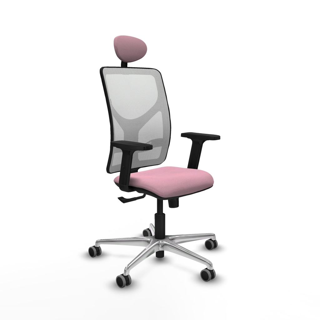 Motilla sincro malla blanca bali rosa brazos 2D base aluminio cabecero fijo ruedas 65mm engomadas