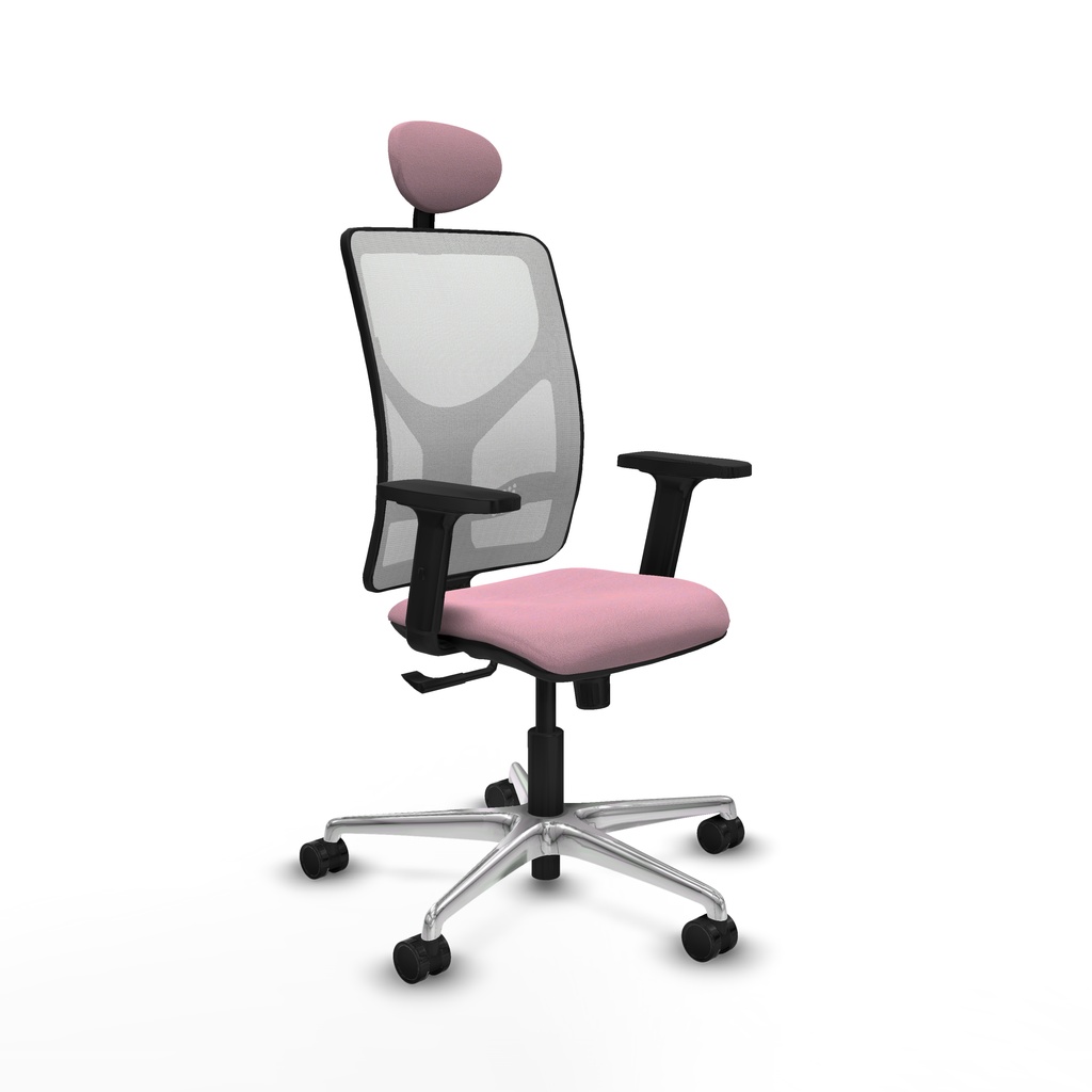 Motilla sincro malla blanca bali rosa brazos 2D base aluminio cabecero fijo ruedas 65mm nailon