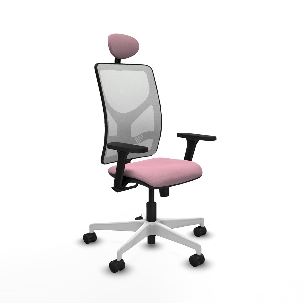 Motilla sincro malla blanca bali rosa brazos 3D base blanca cabecero fijo ruedas 65mm nailon