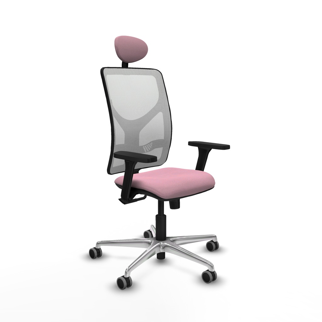Motilla sincro malla blanca bali rosa brazos 3D base aluminio cabecero fijo ruedas 65mm engomadas