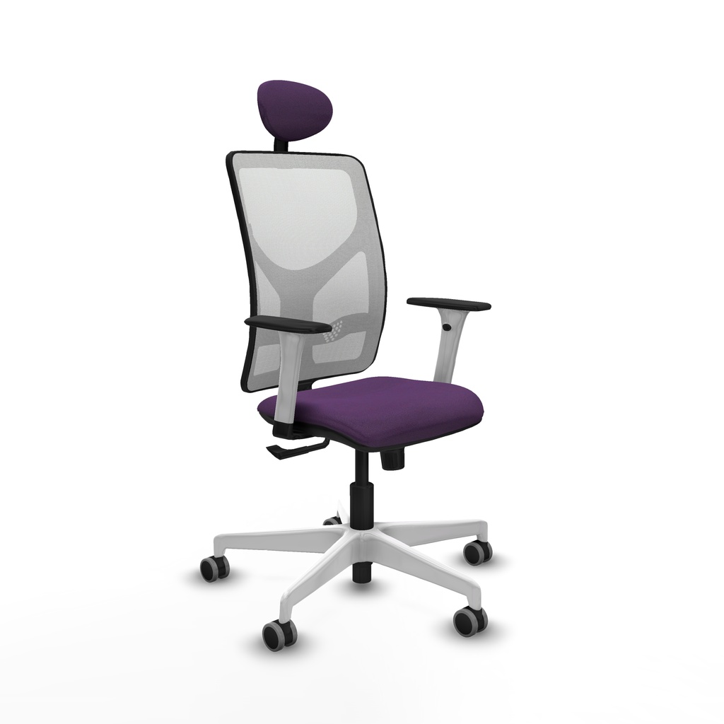 Motilla sincro malla blanca bali morado brazos blancos base blanca cabecero fijo ruedas 65mm engomadas