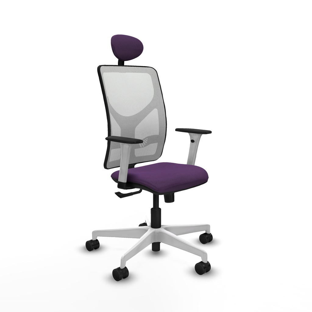 Motilla sincro malla blanca bali morado brazos blancos base blanca cabecero fijo ruedas 65mm nailon