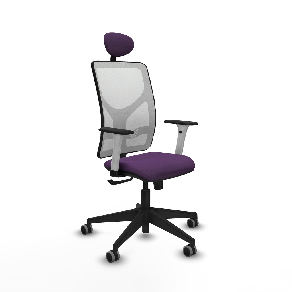 Motilla sincro malla blanca bali morado brazos blancos base piramidal cabecero fijo ruedas 65mm engomadas