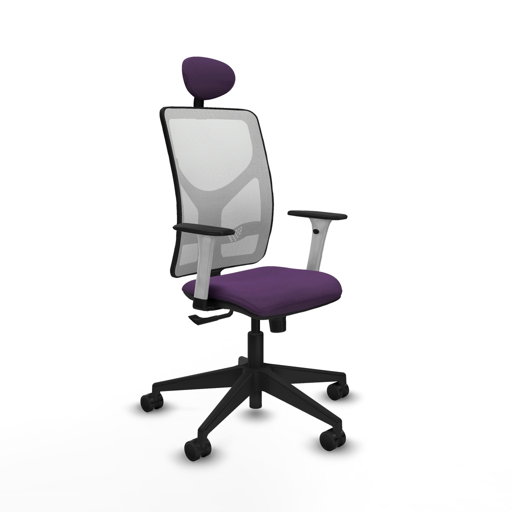 Motilla sincro malla blanca bali morado brazos blancos base piramidal cabecero fijo ruedas 65mm nailon