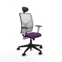 Motilla sincro malla blanca bali morado brazos blancos base piramidal cabecero fijo ruedas 65mm nailon