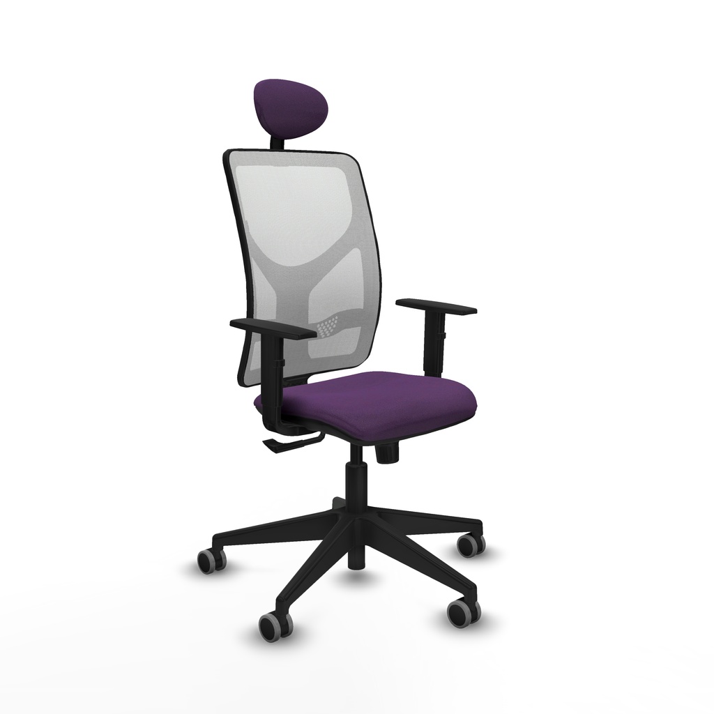 Motilla sincro malla blanca bali morado brazos 1D base piramidal cabecero fijo ruedas 65mm engomadas