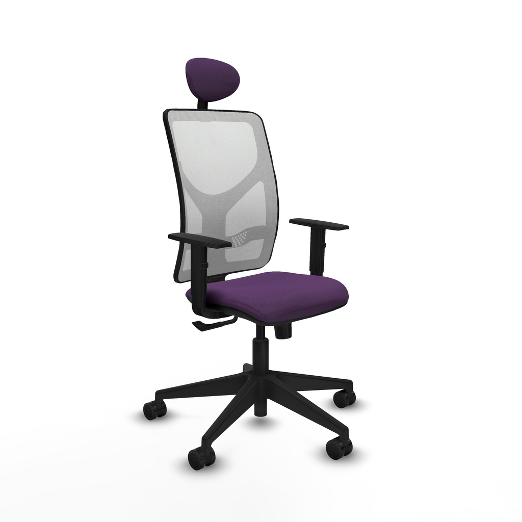 Motilla sincro malla blanca bali morado brazos 1D base piramidal cabecero fijo ruedas 65mm nailon