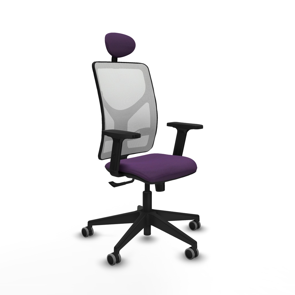 Motilla sincro malla blanca bali morado brazos 2D base piramidal cabecero fijo ruedas 65mm engomadas