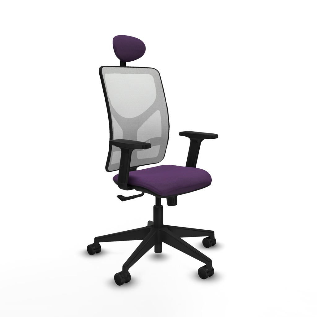 Motilla sincro malla blanca bali morado brazos 2D base piramidal cabecero fijo ruedas 65mm nailon
