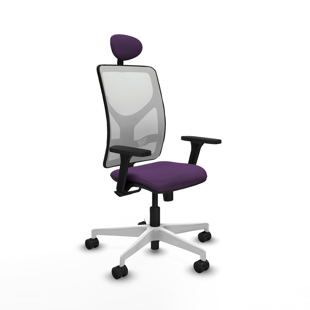 Motilla sincro malla blanca bali morado brazos 3D base blanca cabecero fijo ruedas 65mm nailon