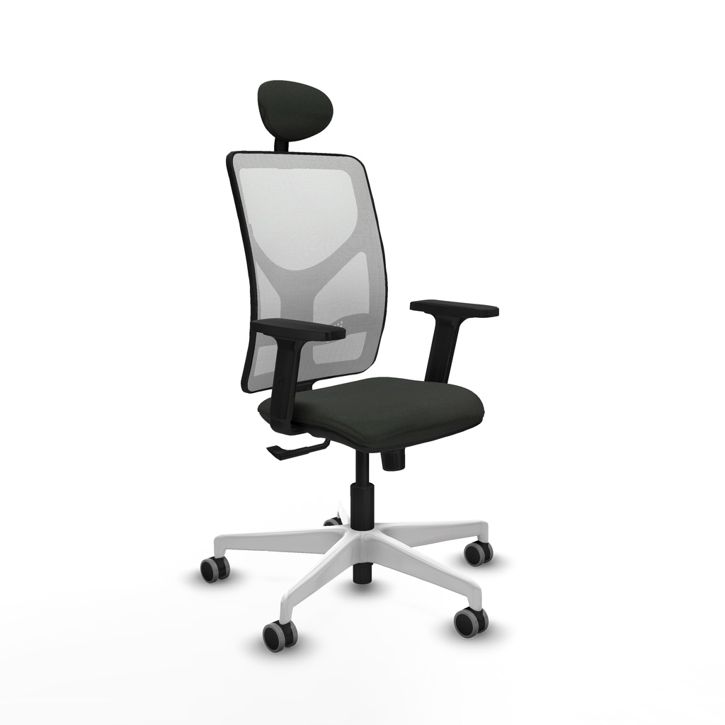 Motilla sincro malla blanca bali negro brazos 2D base blanca cabecero fijo ruedas 65mm engomadas