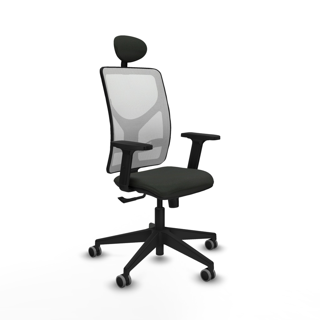Motilla sincro malla blanca bali negro brazos 2D base piramidal cabecero fijo ruedas 65mm engomadas