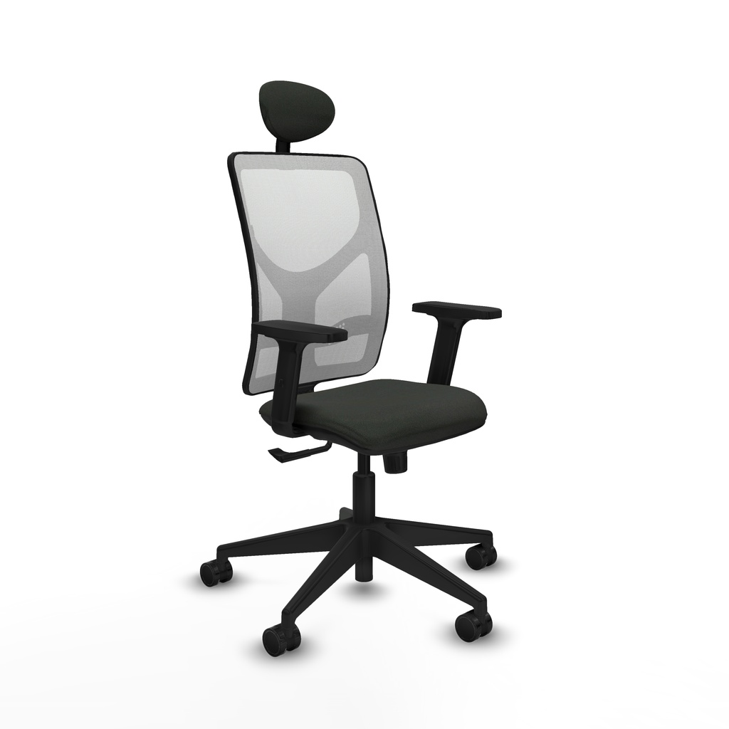 Motilla sincro malla blanca bali negro brazos 2D base piramidal cabecero fijo ruedas 65mm nailon
