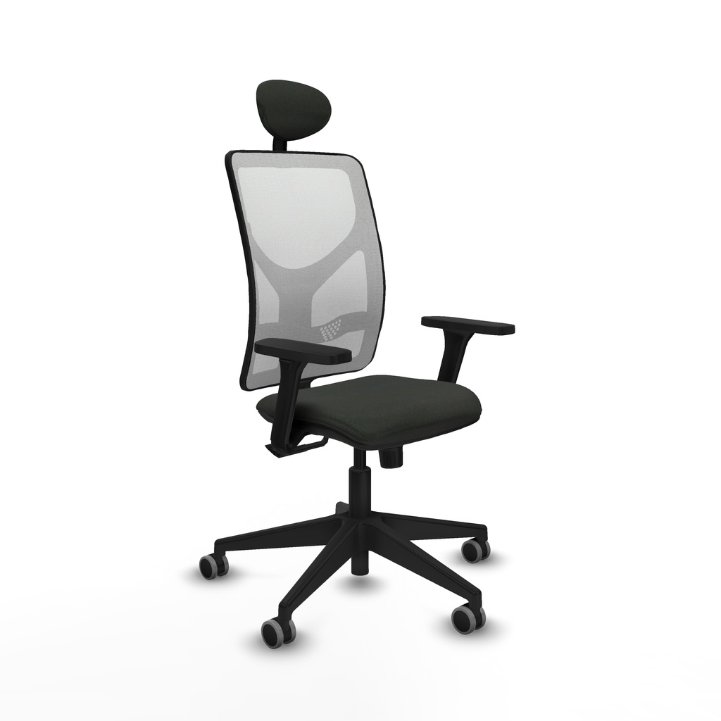 Motilla sincro malla blanca bali negro brazos 3D base piramidal cabecero fijo ruedas 65mm engomadas
