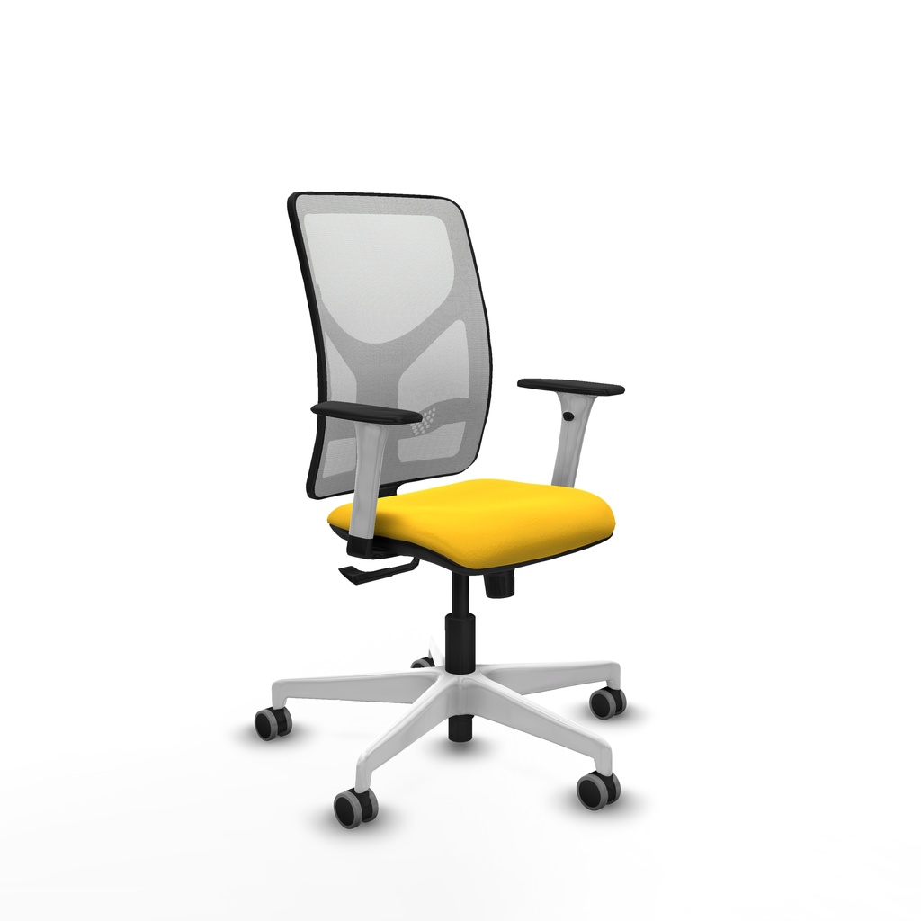 Motilla sincro malla blanca similpiel amarillo brazos blancos base blanca  ruedas 65mm engomadas