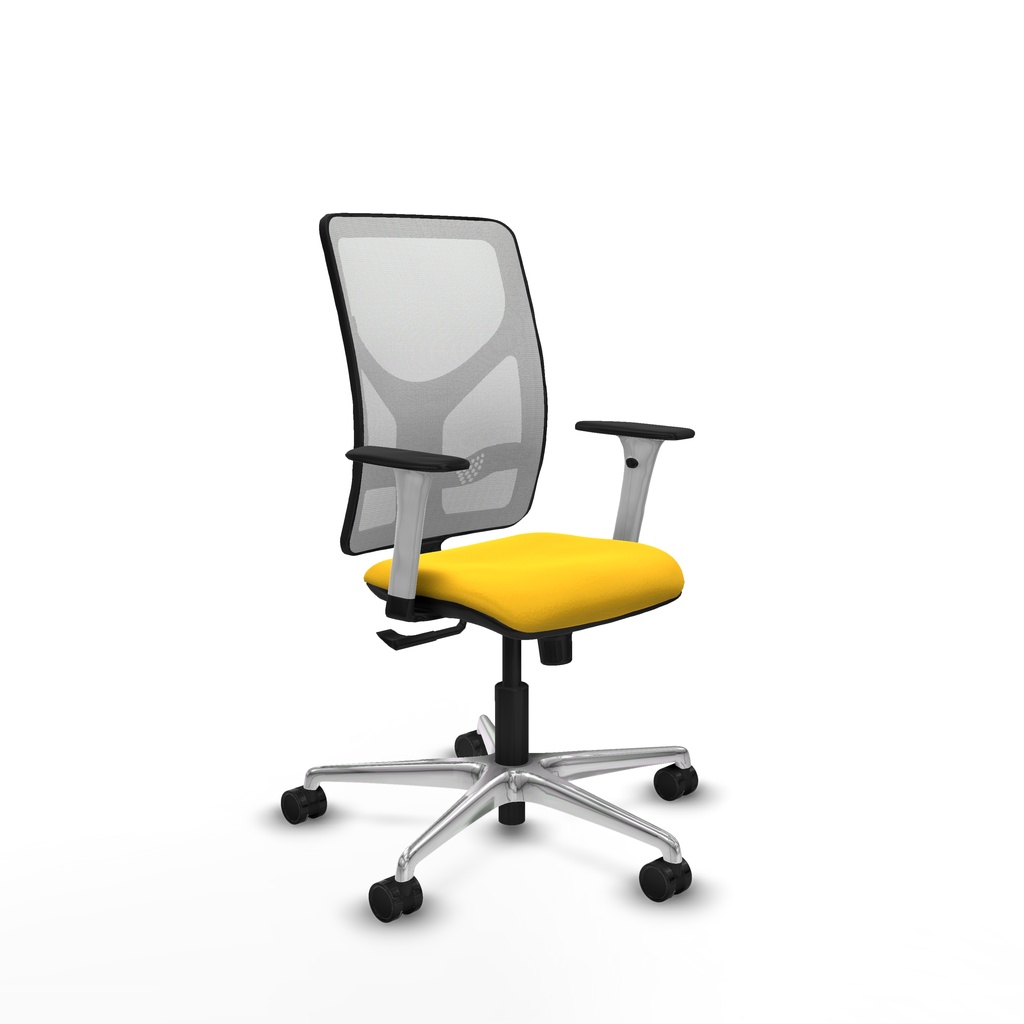 Motilla sincro malla blanca similpiel amarillo brazos blancos base aluminio  ruedas 65mm nailon