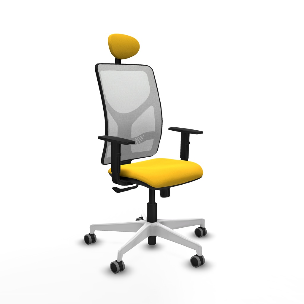 Motilla sincro malla blanca similpiel amarillo brazos 1D base blanca cabecero fijo ruedas 65mm engomadas
