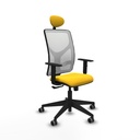 Motilla sincro malla blanca similpiel amarillo brazos 1D base piramidal cabecero fijo ruedas 65mm engomadas