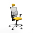 Motilla sincro malla blanca similpiel amarillo brazos 1D base aluminio cabecero fijo ruedas 65mm engomadas