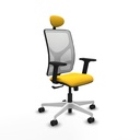 Motilla sincro malla blanca similpiel amarillo brazos 2D base blanca cabecero fijo ruedas 65mm nailon