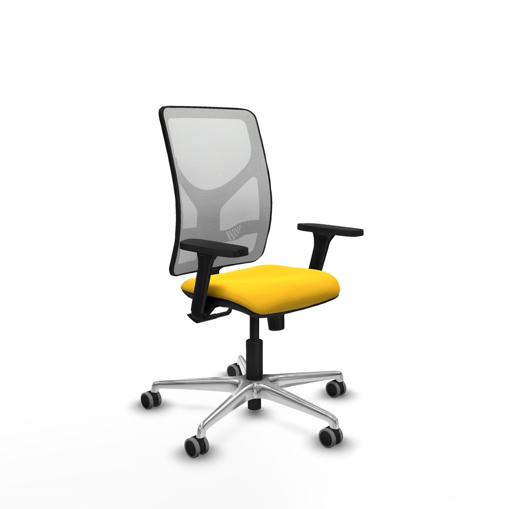 Motilla sincro malla blanca similpiel amarillo brazos 3D base aluminio  ruedas 65mm engomadas