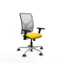 Motilla sincro malla blanca similpiel amarillo brazos 3D base aluminio  ruedas 65mm engomadas