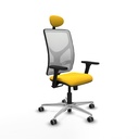 Motilla sincro malla blanca similpiel amarillo brazos 3D base aluminio cabecero fijo ruedas 65mm engomadas