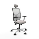 Motilla sincro malla blanca similpiel blanco brazos blancos base aluminio cabecero fijo ruedas 65mm nailon