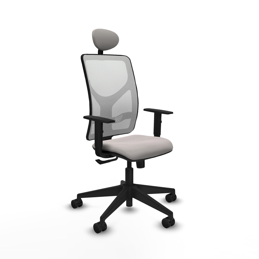 Motilla sincro malla blanca similpiel blanco brazos 1D base piramidal cabecero fijo ruedas 65mm nailon