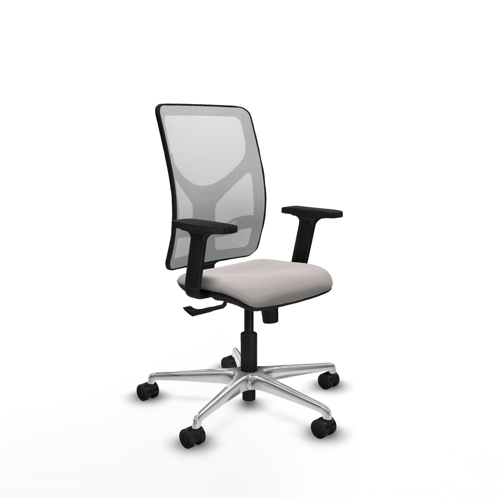 Motilla sincro malla blanca similpiel blanco brazos 2D base aluminio  ruedas 65mm nailon