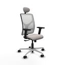 Motilla sincro malla blanca similpiel blanco brazos 2D base aluminio cabecero fijo ruedas 65mm nailon