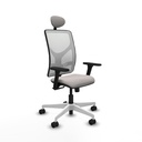 Motilla sincro malla blanca similpiel blanco brazos 3D base blanca cabecero fijo ruedas 65mm nailon