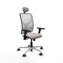 Motilla sincro malla blanca similpiel blanco brazos 3D base aluminio cabecero fijo ruedas 65mm engomadas