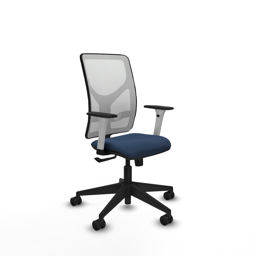 Motilla sincro malla blanca similpiel azul marino brazos blancos base piramidal  ruedas 65mm nailon
