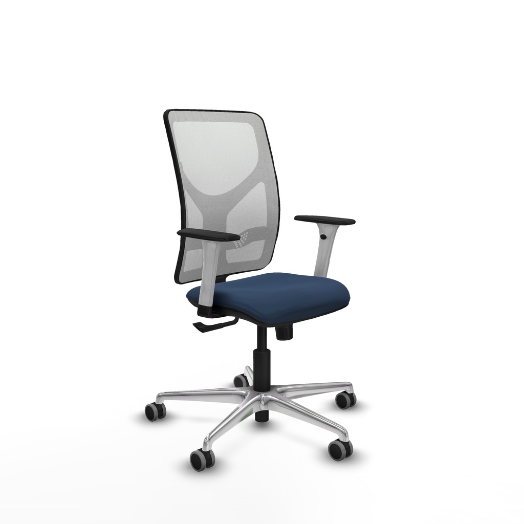 Motilla sincro malla blanca similpiel azul marino brazos blancos base aluminio  ruedas 65mm engomadas