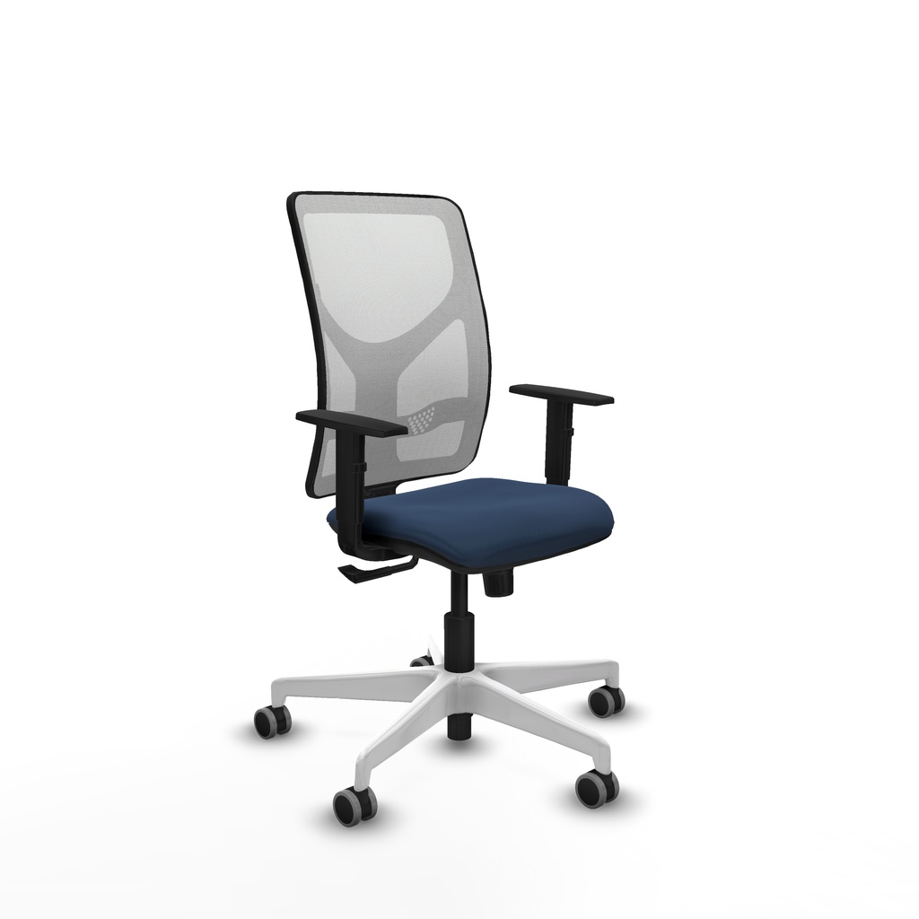 Motilla sincro malla blanca similpiel azul marino brazos 1D base blanca  ruedas 65mm engomadas